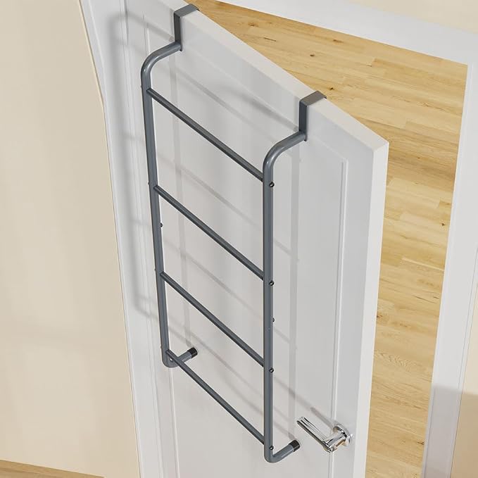 Over The Door Bathroom Hanging Organizer Shelf， Towel Rack for Bathroom, 4 Tier Towel Hanger for Glass Shower Wall or Shower Door (Frameless or Frame to 2") Stylish,Gray