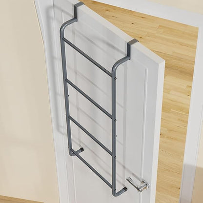Over The Door Bathroom Hanging Organizer Shelf， Towel Rack for Bathroom, 4 Tier Towel Hanger for Glass Shower Wall or Shower Door (Frameless or Frame to 2") Stylish,Gray
