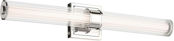 Kichler Laurene LED Bath Bar Light, Polished Nickel | Linear vanity light with clear fluted glass for bathroom mirrors (26.5" x 5"), 55196PNLED