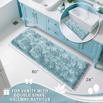 Yimobra Long Bathroom Rugs Runner 60x24 Inch, Extra Thick Soft Absorbent Chenille Bath Mat, Non Slip Machine Washable, Quick Dry Bath Rugs for Bathroom Floor, Tub and Shower, Greyish Blue