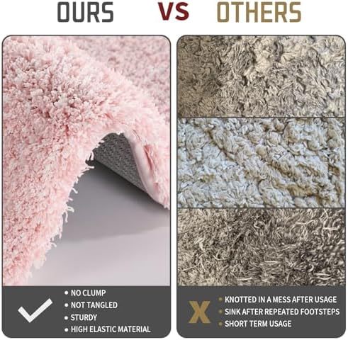 Yimobra Toilet Rugs U Shaped Washable 24X20, Ultra Soft and Water Absorbent Bath Mats, Non Slip Fluffy Shaggy Luxury Microfiber Contour Bath Rugs for Toilet, Dry Quick, Light Pink and White