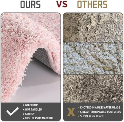Yimobra Toilet Rugs U Shaped Washable 24X20, Ultra Soft and Water Absorbent Bath Mats, Non Slip Fluffy Shaggy Luxury Microfiber Contour Bath Rugs for Toilet, Dry Quick, Light Pink and White