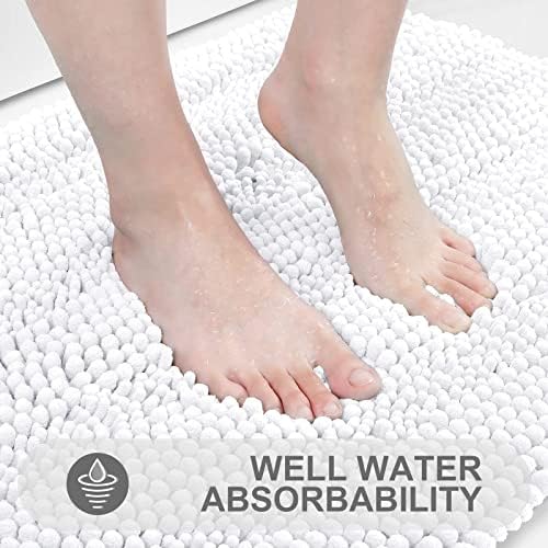 Grandaily Chenille Striped Toilet Rugs U-Shaped 24x20, Extra Soft and Absorbent Bathroom Rugs, Non-Slip Plush Shaggy Bath Rug, Machine Washable Contour Bath Mats for Toilet Base, White
