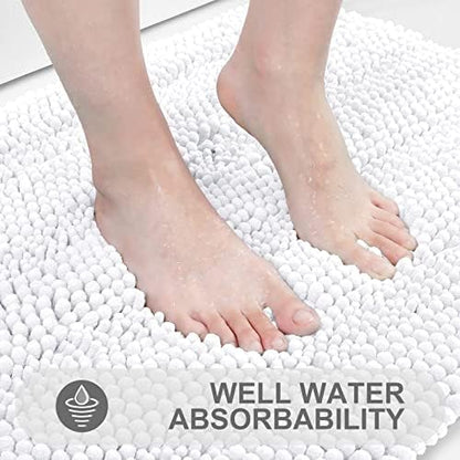Grandaily Chenille Striped Bathroom Rugs 70x24, Extra Thick and Absorbent Bath Mats, Non-Slip Soft Plush Shaggy Shower Carpet, Machine Wash Dry, Bath Rug for Bathroom, White