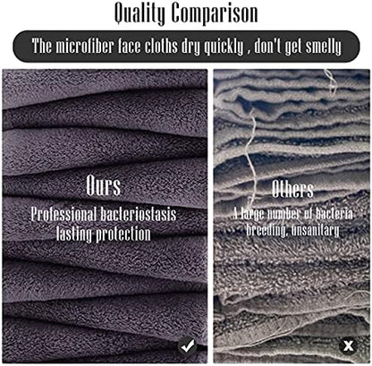 TENSTARS 12 Pack Premium Washcloths Set - Quick Drying- Soft Microfiber Coral Velvet Highly Absorbent Wash Clothes - Multipurpose Use as Bath, Spa, Facial, Fingertip Towel (Grey)