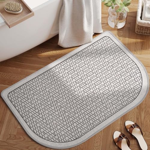 YDKGL Half Circle Bath Mat, Non Slip Thin Bathroom Rugs, Grey 20x31