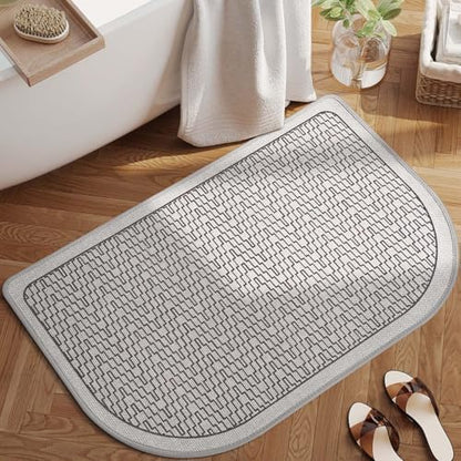 YDKGL Half Circle Bath Mat, Non Slip Thin Bathroom Rugs, Grey 20x31