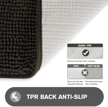 Chocolate Brown Bathroom Rugs – Absorbent and Washable Bath Mat, Non-Slip, Thick Soft Chenille Bath Rugs for Bathroom Floor, Shower, Sink - 20" x 32"