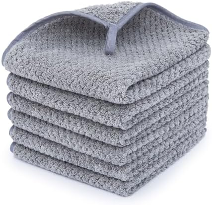 MaopaoBeauty Washcloth Set for Bathroom - Quick Drying - Ultra Soft Microfiber Absorbent Towel for Bath Fitness, Gym, Shower, Hotel, and Spa - 13x13 Inch | Set of 6, Grey