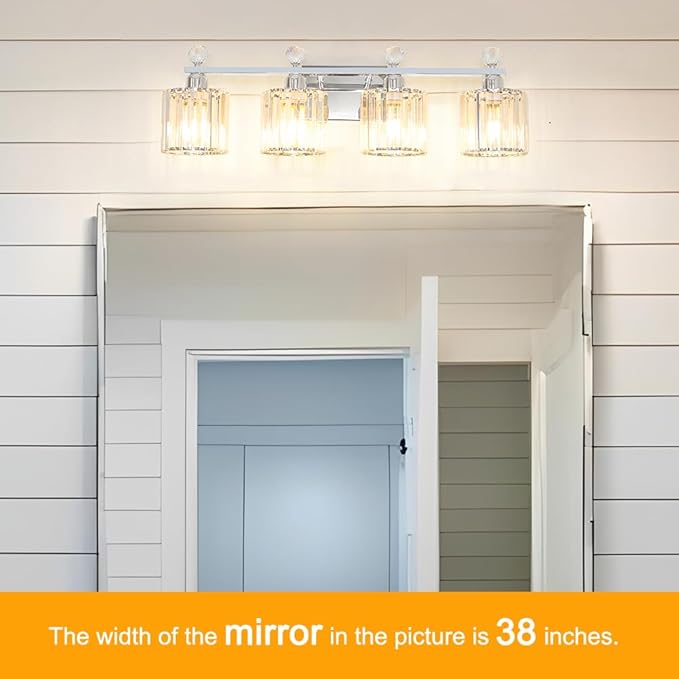 Modern Crystal Bathroom Vanity Light 4-Lights, Chrome Vanity Lights for Bath, Crystal Bathroom Wall Fixture Over Mirror, Wall Sconces Lighting with Clear Glass Shade for Bedroom, Living Room