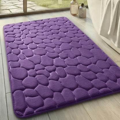 YIHOUSE Memory Foam Bath Mat Cobblestone Bathroom Rugs Super Water Absorbent Bath Mats for Bathroom Machine Washable Bath Rugs(20 x 32,Eggplant)