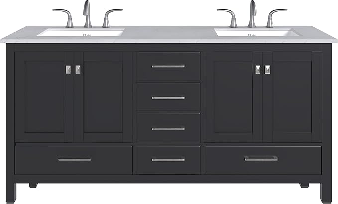 Eviva Aberdeen 72 in. Espresso Double Sink Bath Vanity with Carrara Quartz Top and Undermount Porcelain Sinks