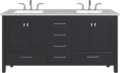 Eviva Aberdeen 72 in. Espresso Double Sink Bath Vanity with Carrara Quartz Top and Undermount Porcelain Sinks