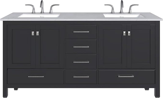 Eviva Aberdeen 72 in. Espresso Double Sink Bath Vanity with Carrara Quartz Top and Undermount Porcelain Sinks