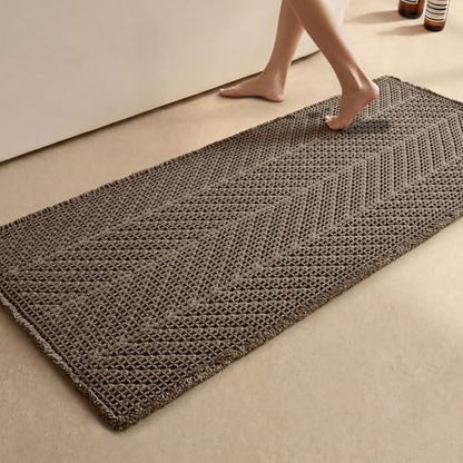 Sunfly Boho Herringbone Runner, Ultra Soft Non-Slip Waffle Bath Mat - Super Absorbent & Quick Dry Washable,Bathroom Runner Rug 24"x60" Taupe