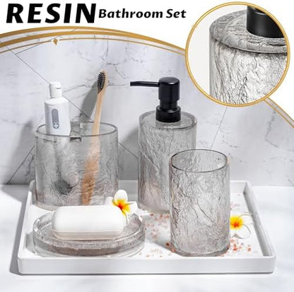 RQYIXI Resin 4-Piece Bathroom Accessories Set, Silver Crackle, Shatterproof