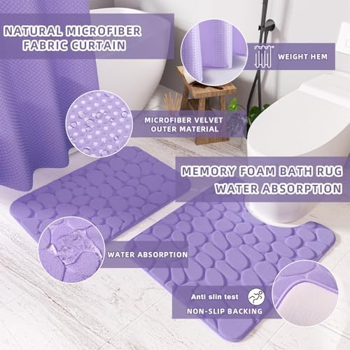 XLHOMO Bathroom Accessories Set - 25PC Bathroom Sets with Shower Curtain and Rugs, Purple Bathroom Set with Trash Can, Soap Dispenser, Soap Dish & Toilet Brush