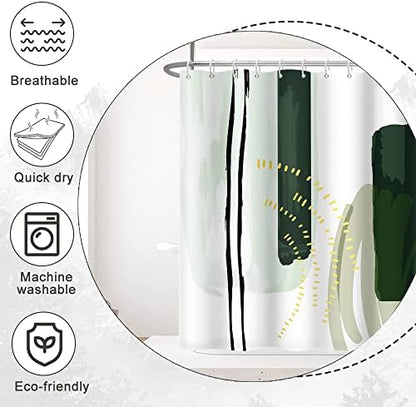 Mid Century Green Stall Shower Curtain with Hooks 48x72 Inch