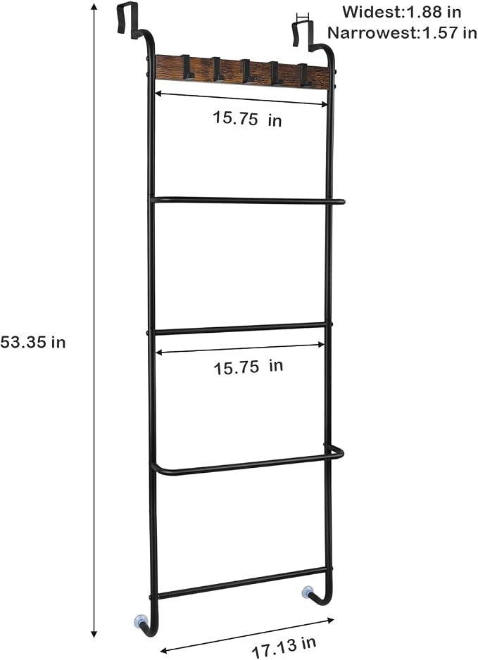 Over The Door Towel Rack Bathroom Behind Door Towel Holder with Hooks 5 Tier Over The Door Towel Bar Hanger Organizer for Bathroom Bedroom Bathroom Accessories, Metal (Black)