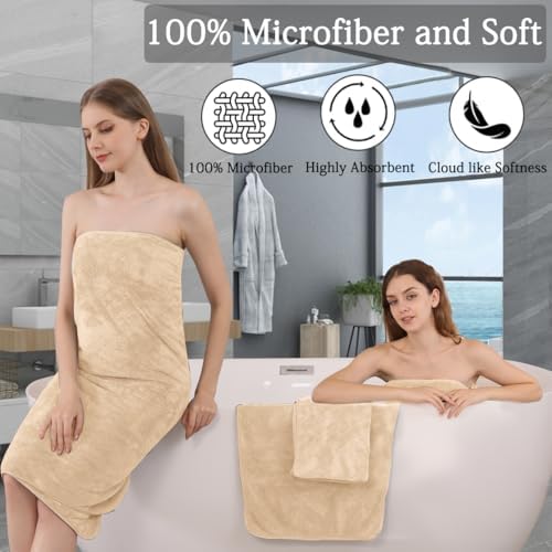 Luxury Bath Towels Set - 12 Piece (4 Large Bath Towels,4 Hand Towels,4 Washcloths), 100% Microfiber,Extra Absorbent Super Soft & Quick Dry,Complete Family Pack for Bathroom Gym Pool,Beige