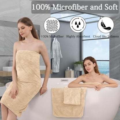 Luxury Bath Towels Set - 12 Piece (4 Large Bath Towels,4 Hand Towels,4 Washcloths), 100% Microfiber,Extra Absorbent Super Soft & Quick Dry,Complete Family Pack for Bathroom Gym Pool,Beige