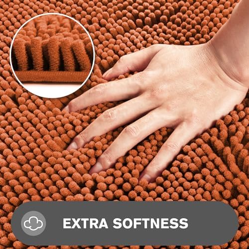 Bathroom Rugs 30 x 50 Inch – Extra Large Bath Mat | Absorbent and Washable Thick Chenille Bath Rugs Non-Slip Runner Rug for Bathroom, Shower, Tub(Burnt Orange)