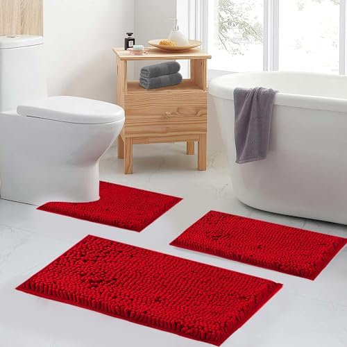 RUN HELIX Bathroom Rugs Sets 2 Piece, Luxury Shaggy Extra Thick Bathroom Rugs, Plush Non-Slip Mats for Bath Room Floor, Machine Wash, Ultra Absorbent, 32 x 20 + 24 x 16 Inches, Burgundy