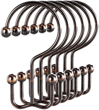 Bathway Shower Curtain Hooks Bronze Shower Curtain Rings, 12 Pcs Double Hook Shower Curtain Hooks Rings Shower Curtain Hangers Rust Proof, Metal Shower Hooks for Bathroom Shower Curtain Rod
