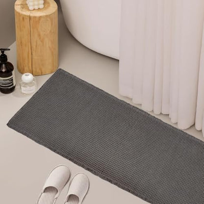 ZALL Dark Grey Waffle Bath Mat,Super Absorbent Non Slip Bathroom Rug, Gray 24x60inch, Machine Washable Ultra Soft Floor Mats