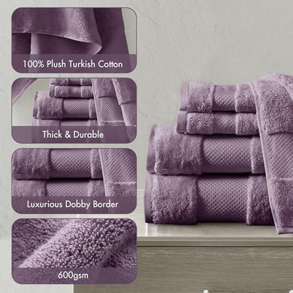 Madison Park 100% Turkish Cotton 600 GSM Bath Towel Set, 6 Piece, Purple
