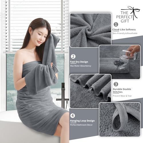 Premium Towel Set 2 Pack Hand Towel 16" x 31",Ultra Soft Highly Absorbent Hand Towel | Durable | Quick Dry | Multifunctional | Luxury Towel for Bathroom Hotel Kitchen Gym,Dark Grey