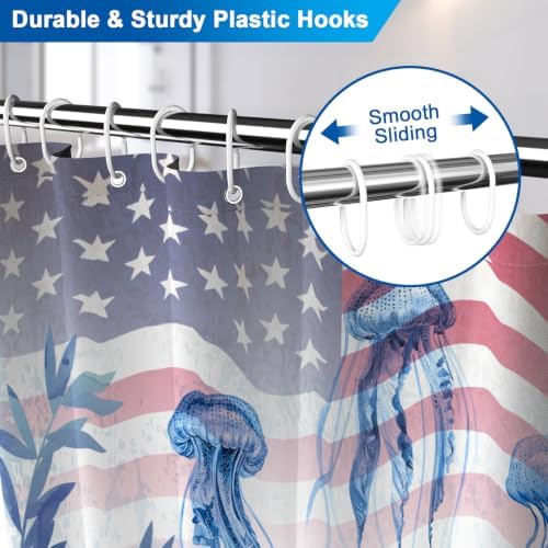 Machine Washable Underwater Jellyfish Ocean Shower Curtain with 12 Hooks