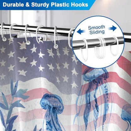Machine Washable Underwater Jellyfish Ocean Shower Curtain with 12 Hooks