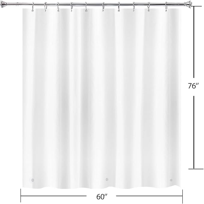 Half Size White 60x76 inch Shower Curtain Liner for Dorm Shower Room | Stall Size PEVA Plastic Vinyl Waterproof Bathroom Curtain for Dorm Single Stand UP Bath Shower Room