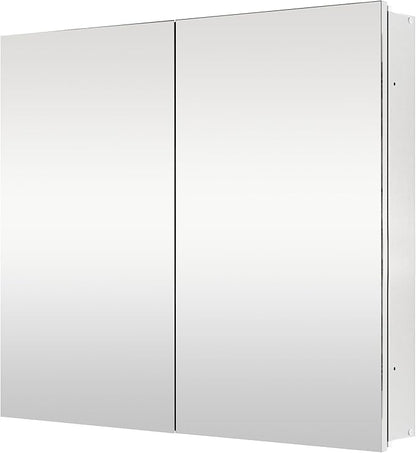 Medicine Cabinet with 26x30 inch Mirror, Mirror Cabinet with Assembly Needed, Aluminum Surface Mount or Recessed Wall Cabinet, Adjustable Glass Shelves, Suitable for Bathroom Bedroom
