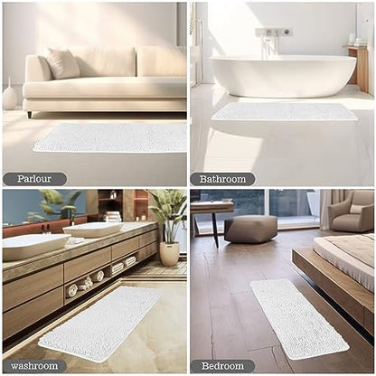 Yeaban Chenille White Bathroom Runner Rug 17"x47"