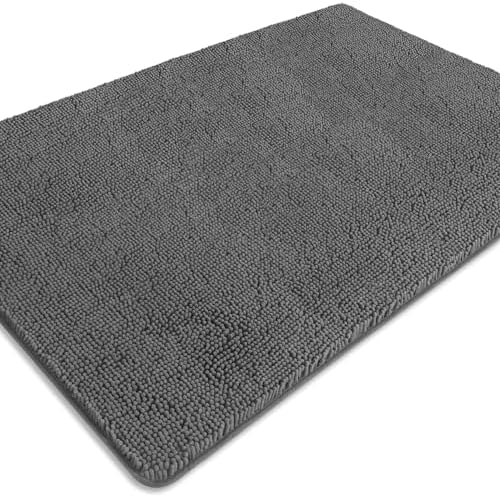 Bathroom Rugs 40 x 60 Inch – Extra Large Bath Mat | Absorbent and Washable Thick Chenille Bath Rugs Non-Slip Runner Rug for Bathroom, Shower, Tub(Gray)