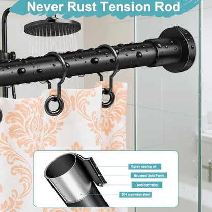 YNL Black Shower Curtain Rod 32-64 Inch(2.7-5.33ft), Non-Slip, Never Rust, Stainless Steel No Drill Spring Tension Shower Rod, Adjustable Curtain Rod for Small Window Doorway Closet