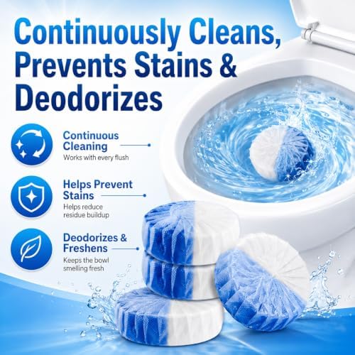 KIISIISO Ultra Clean Toilet Tablets White & Blue-60 PACK, Toilet Bowl Cleaners for Deodorizing & Descaling, Long-Lasting Toilet Bowl Cleaner with Sustained-Release Technology for Stubborn Stains