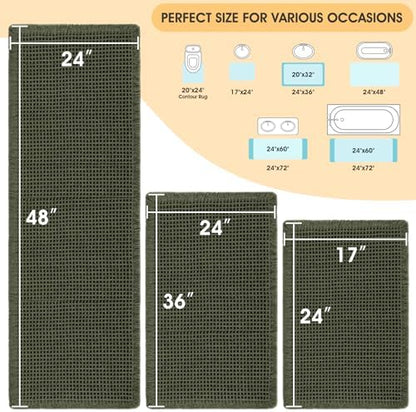 IM HOME Waffle Bath Mat Set Dark Green 3 Piece,Woven Modern Bath Rug Mats, Absorbent Non Slip Bath Floor Mat, Soft Washable Boho Bath Rugs with Tassels for Bathroom, Bedroom, Kitchen,Tub