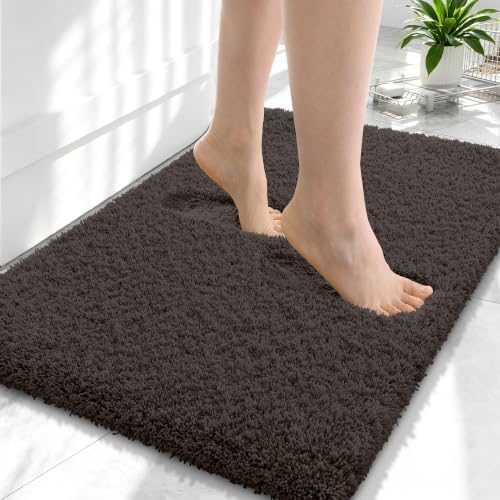 OLANLY Microfiber Small Bathroom Rugs 24x16, Soft Bath Mat, Dark Brown
