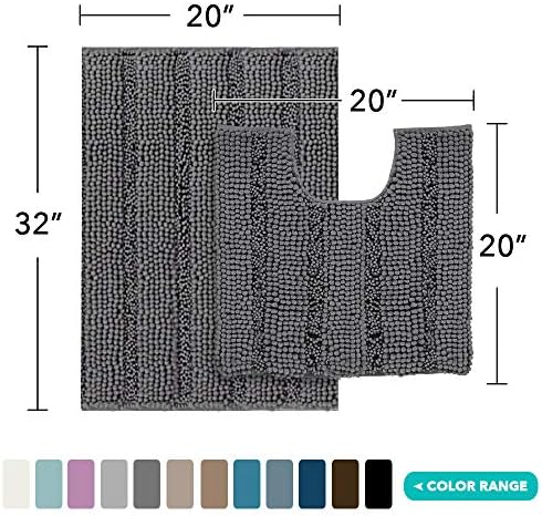 2 Piece Bathroom Rug Set with Toilet Mat, Soft Absorbent Chenille, Non-Slip