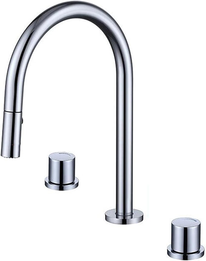 3 Hole Basin Faucets Pull Out Basin Mixer Faucet Dual Mode Bathroom Mixer Faucet Brass-Chrome Plated