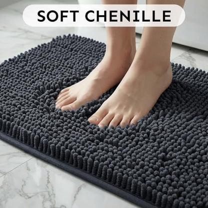 Secura Bathroom Rugs 47x28, Ultra Soft Chenille Bath Mat, Super Absorbent & Quick Dry Bathroom Mat, Non Slip Machine Washable Bath Rugs for Tub, Shower, Home Decor Accessories (Dark Gray)