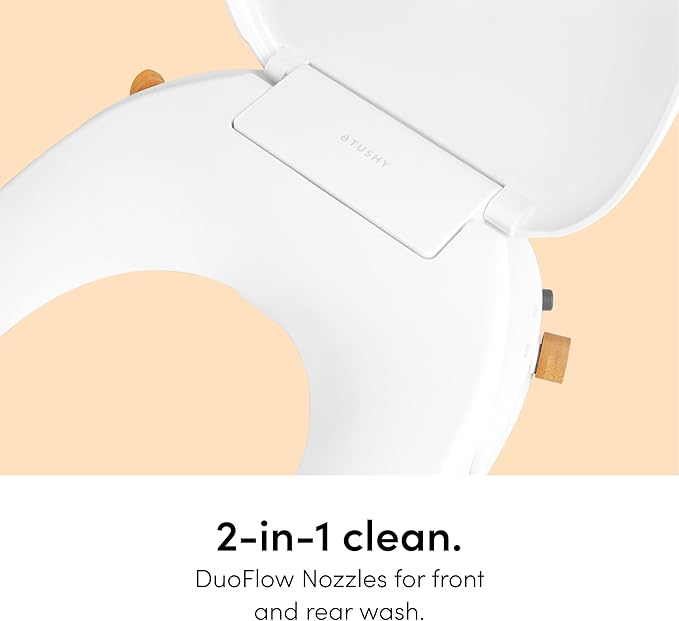 TUSHY Oasis Non-Electric Warm Water Bidet Seat (Round) | Self-Cleaning Dual Nozzles, Adjustable Temp & Pressure | 10-Min DIY Install, Soft-Close Lid, Sleek Design, Spa-Like Comfort, Bamboo Knob