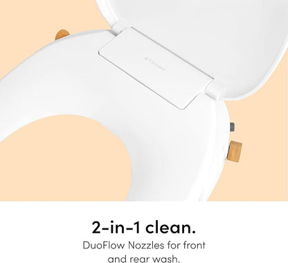 TUSHY Oasis Non-Electric Warm Water Bidet Seat (Round) | Self-Cleaning Dual Nozzles, Adjustable Temp & Pressure | 10-Min DIY Install, Soft-Close Lid, Sleek Design, Spa-Like Comfort, Bamboo Knob
