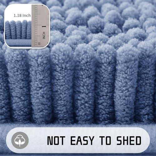 Yimobra Washable Bathroom Rugs, Super Soft & Absorbent Chenille Bath Mat for Floor & Carpet, Quick Dry Non Slip Bath Mat for Tub Shower, 24" x 17",Denim Blue