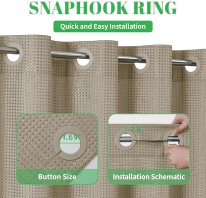 eachope No Hook Waffle Shower Curtain, No Liner Needed, 71x74 Inch, Khaki