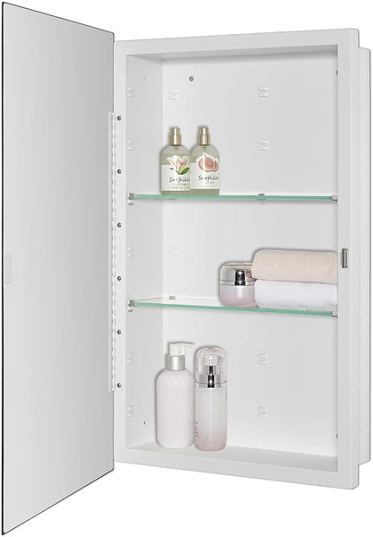 IDYLLOR Bathroom Medicine Cabinet with Beveled Edge Mirrored Door 16 x 26 inch, Recessed or Surface Mount, with Adjustable Glass Shelves
