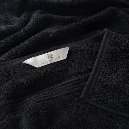 Superior Egyptian Cotton 4-Piece Bath Towel Set for Shower, Bath, Spa, Resort, Hotel, Soft Body Towels, Airbnb Essentials, Apartment, Dorm, Quick Dry, Absorbent, Bathroom Basics, Black